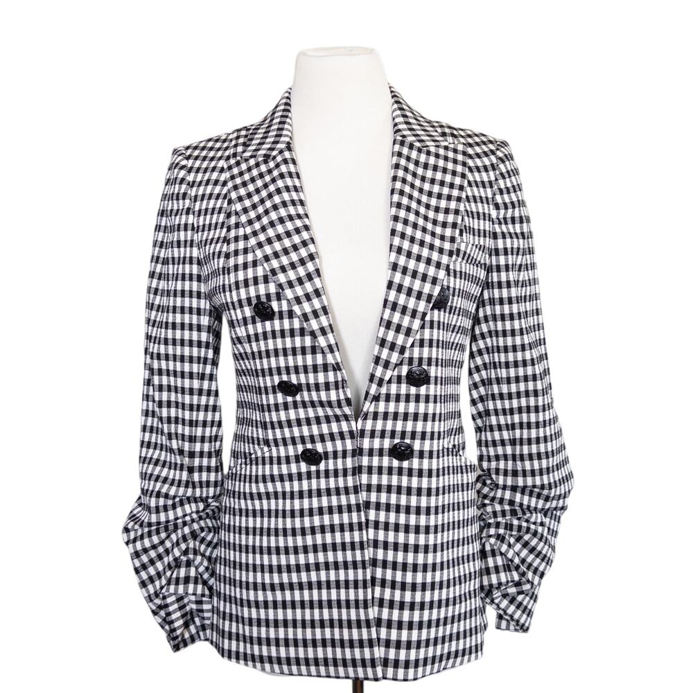 Veronica Beard NEW Caldwell Dickey Double Breasted Blazer Gingham Black White 6